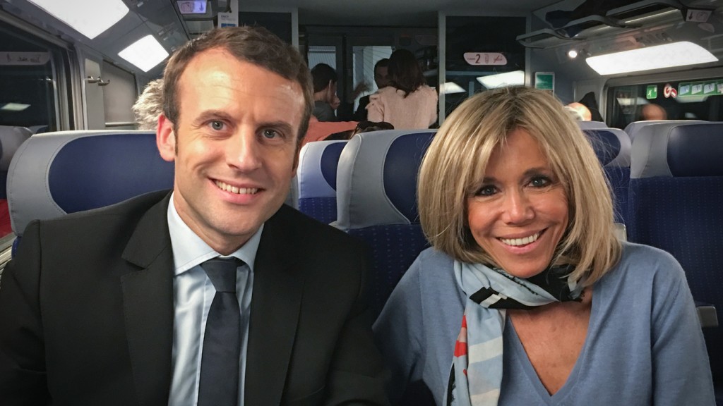 Macron and his wife Brigitte traveled from Paris to Toulon on a second-class train for a rally earlier this month.